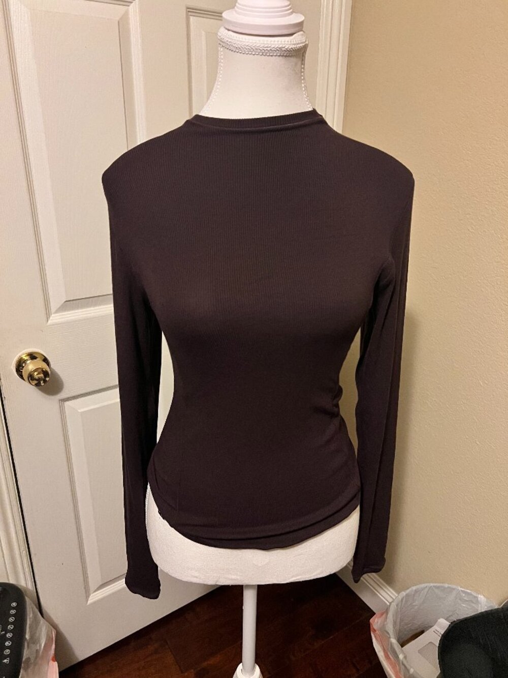 Oner Active Mellow Rib Mock Neck Long Sleeve Top - Plum Brown